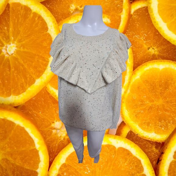 NWT LC Lauren Conrad Women Ruffle Shoulder Prancer Sparkle Sequin Sweater Size M - Picture 2 of 9